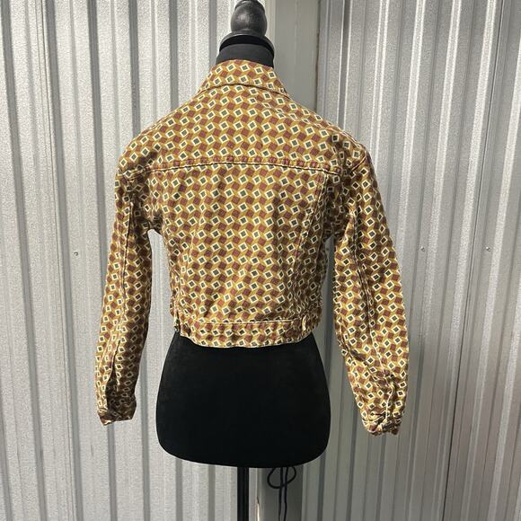 Reformation Cora Denim Jacket Retro Geometric Print XS Rare Sustainable - Picture 4 of 12